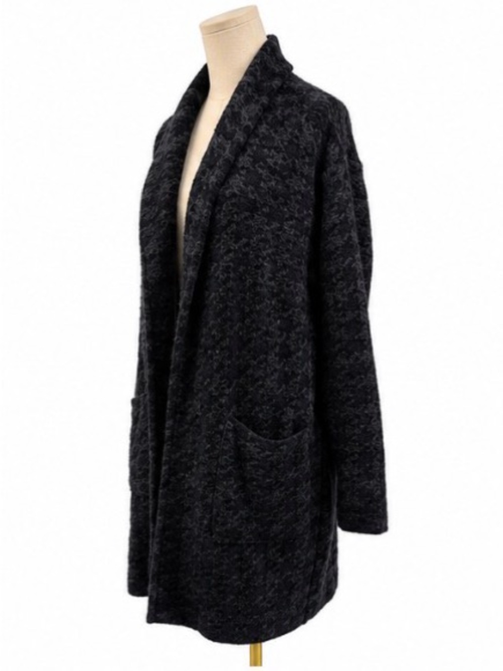 Max Studio Women’s Large Black Charcoal Heavy Knit Open Front Cardigan - Picture 2 of 5